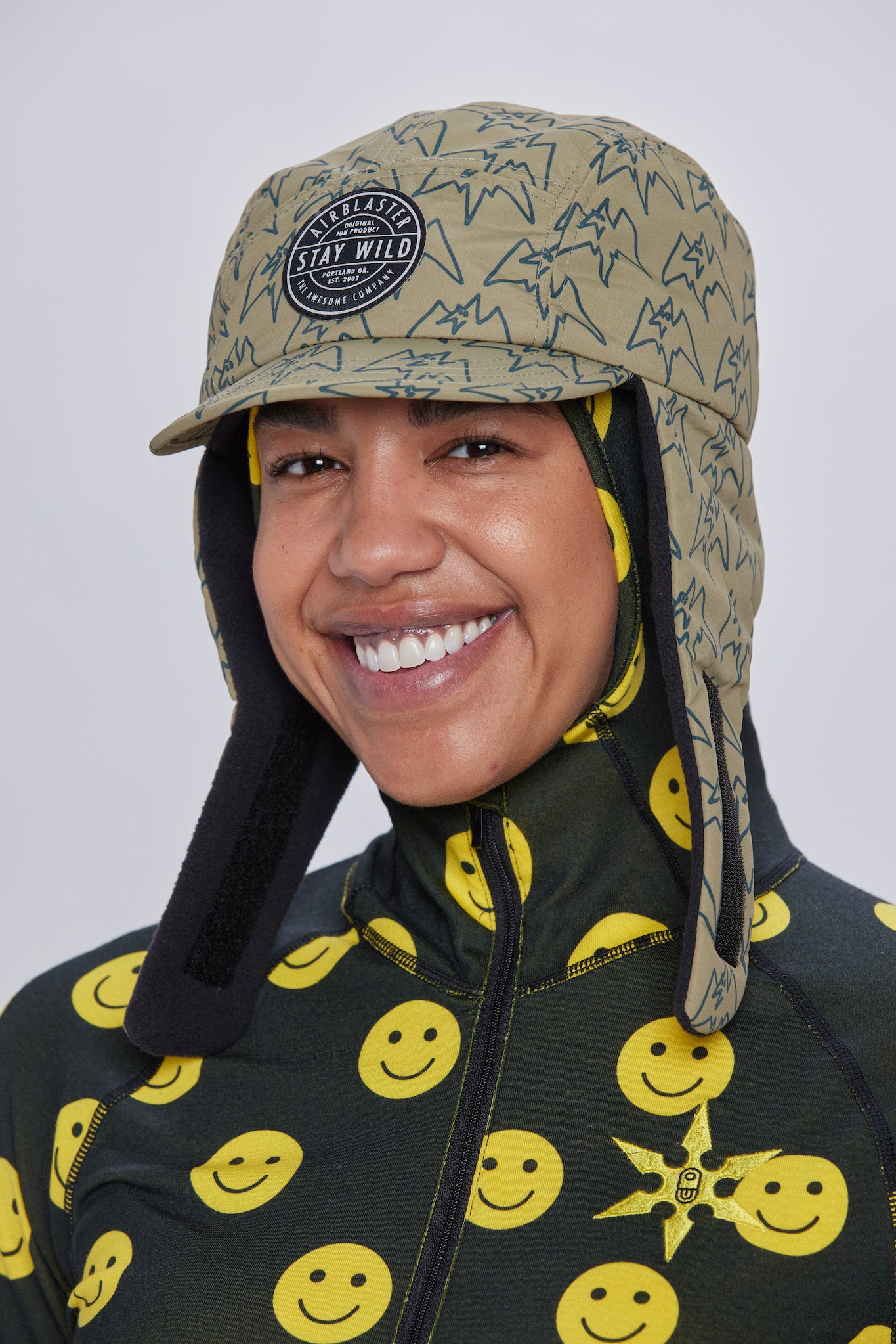 Model wearing snowboard cap