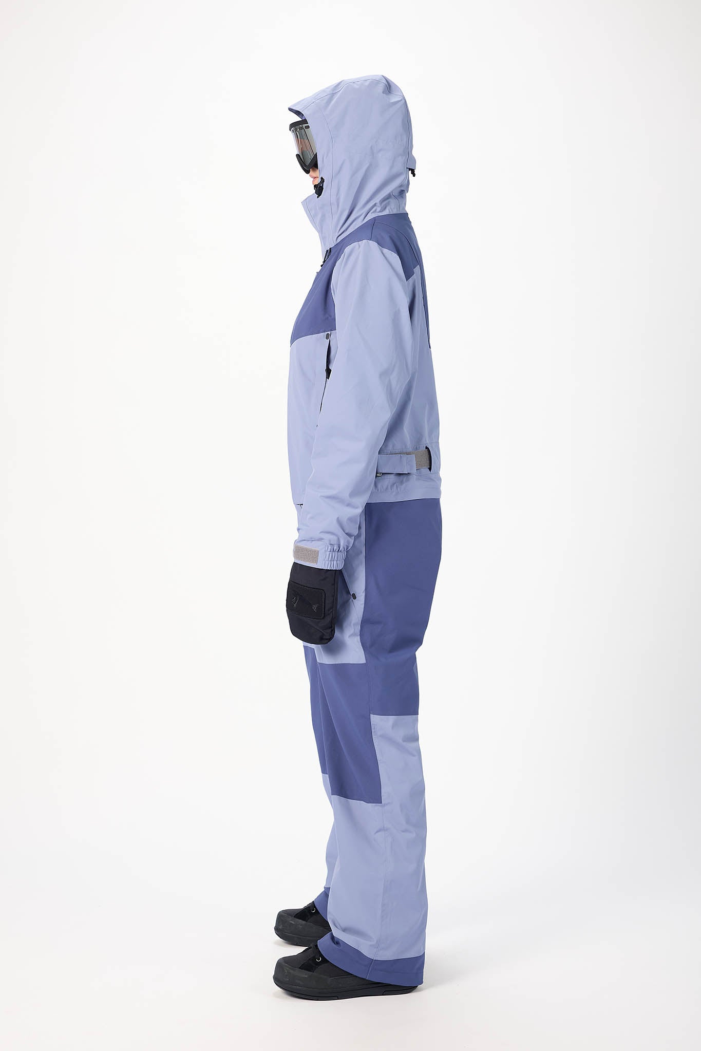 Blue and gray snowsuit on a white background