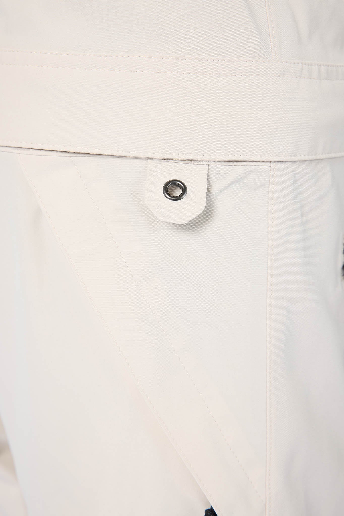 Close-up of a button on a white garment with a plain background