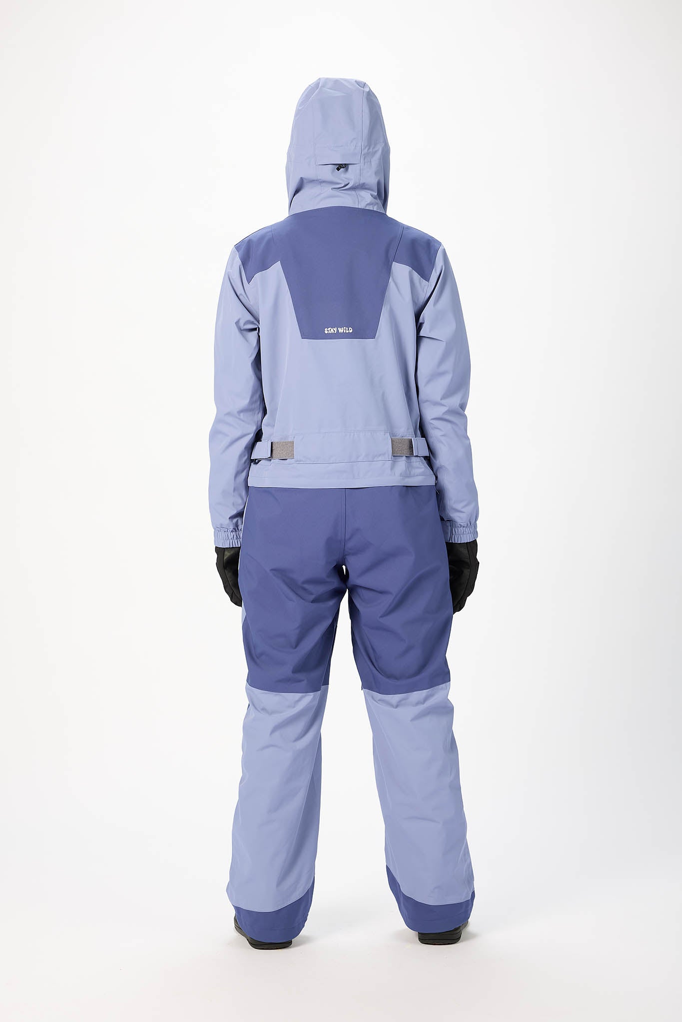 Blue snowsuit with a hood on a white background